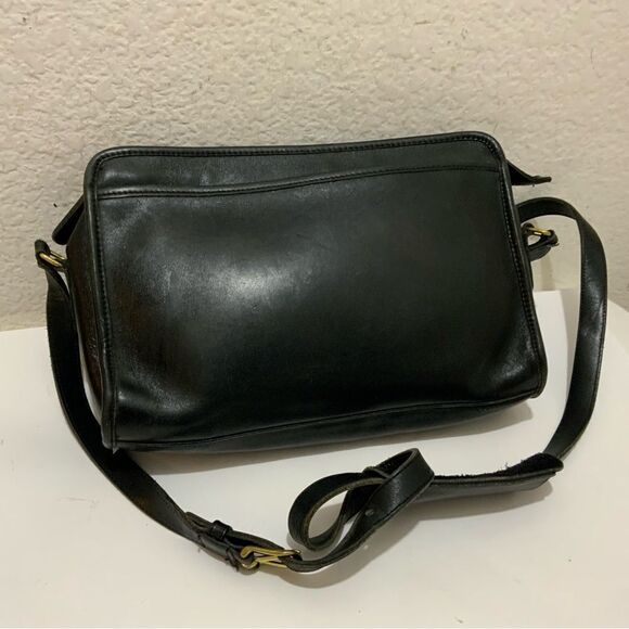 Coach Handbags - COACH Black Leather Shoulder Crossbody Strap Purse 1980s